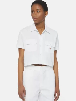 Hot Cropped Short Sleeve Work Shirt Women Work Shirts|Shirts
