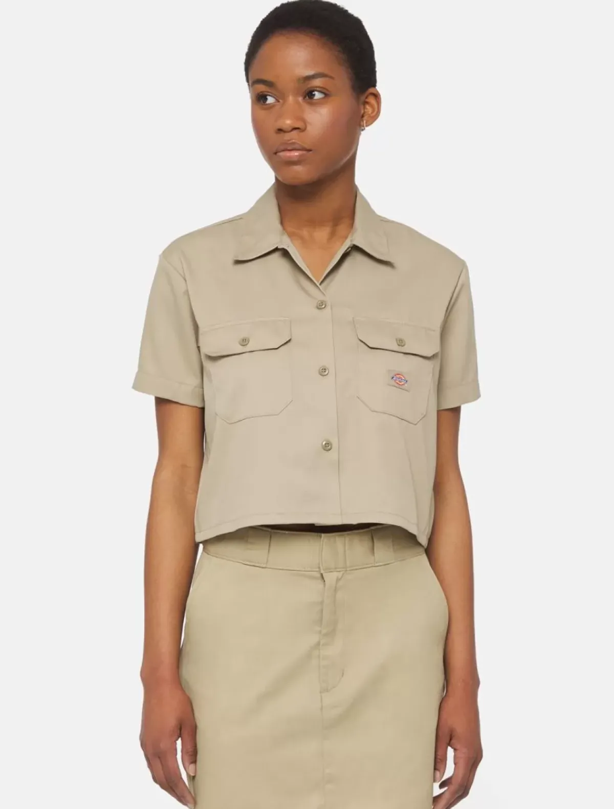 Clearance Cropped Short Sleeve Work Shirt Women Shirts|Work Shirts